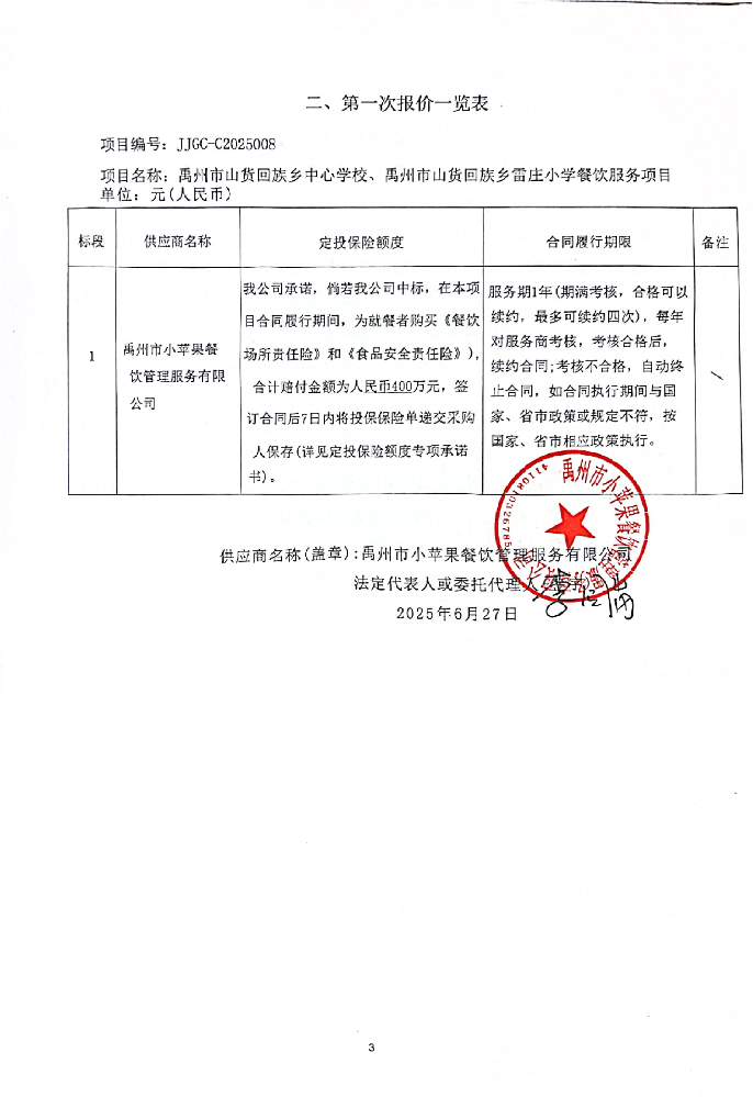 禹州市山貨回族鄉(xiāng)中心學校、禹州市山貨回族鄉(xiāng)雷莊小學餐飲服務項目  成交公告